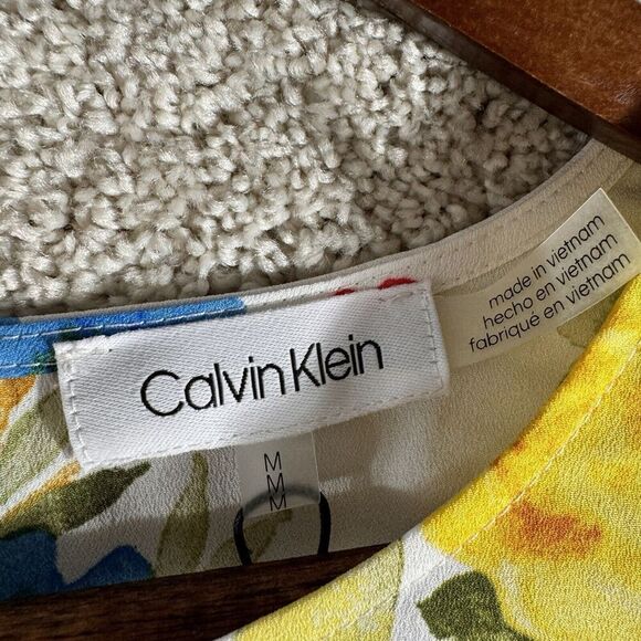 Calvin Klein Blouse NWT Size Medium White Multi Floral Chiffon Long Sleeve Top - Picture 7 of 13